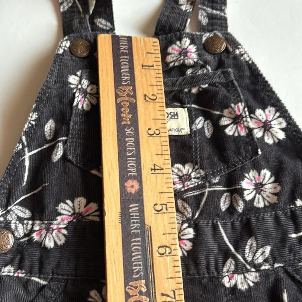 Osh Kosh vintage Overalls Girls 6 Monhs Black Corduroy With Daisy print